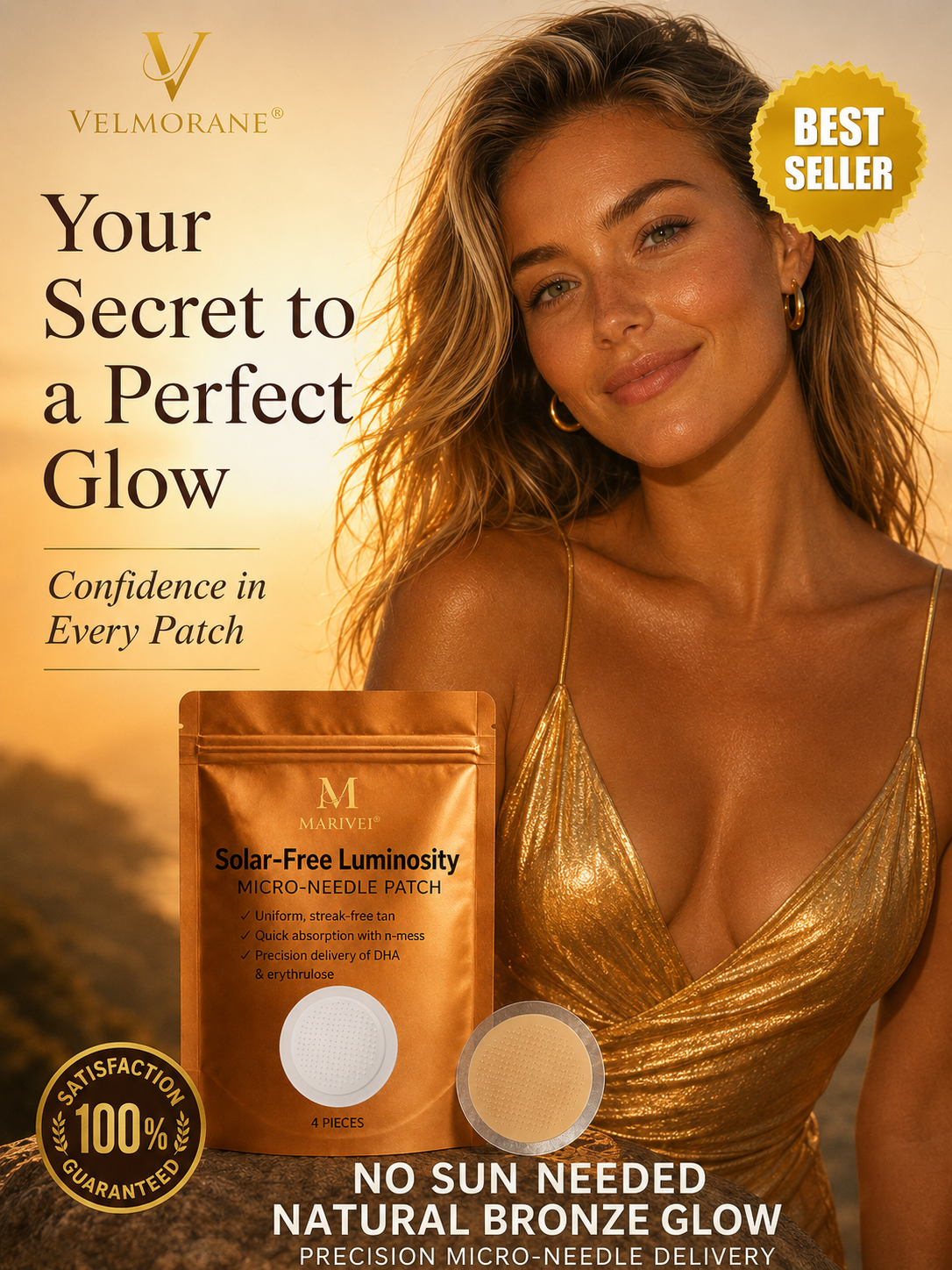 Solar-Free Leanlly Micro-Needle Patch  Natural Tan. No Sun. No Streaks.