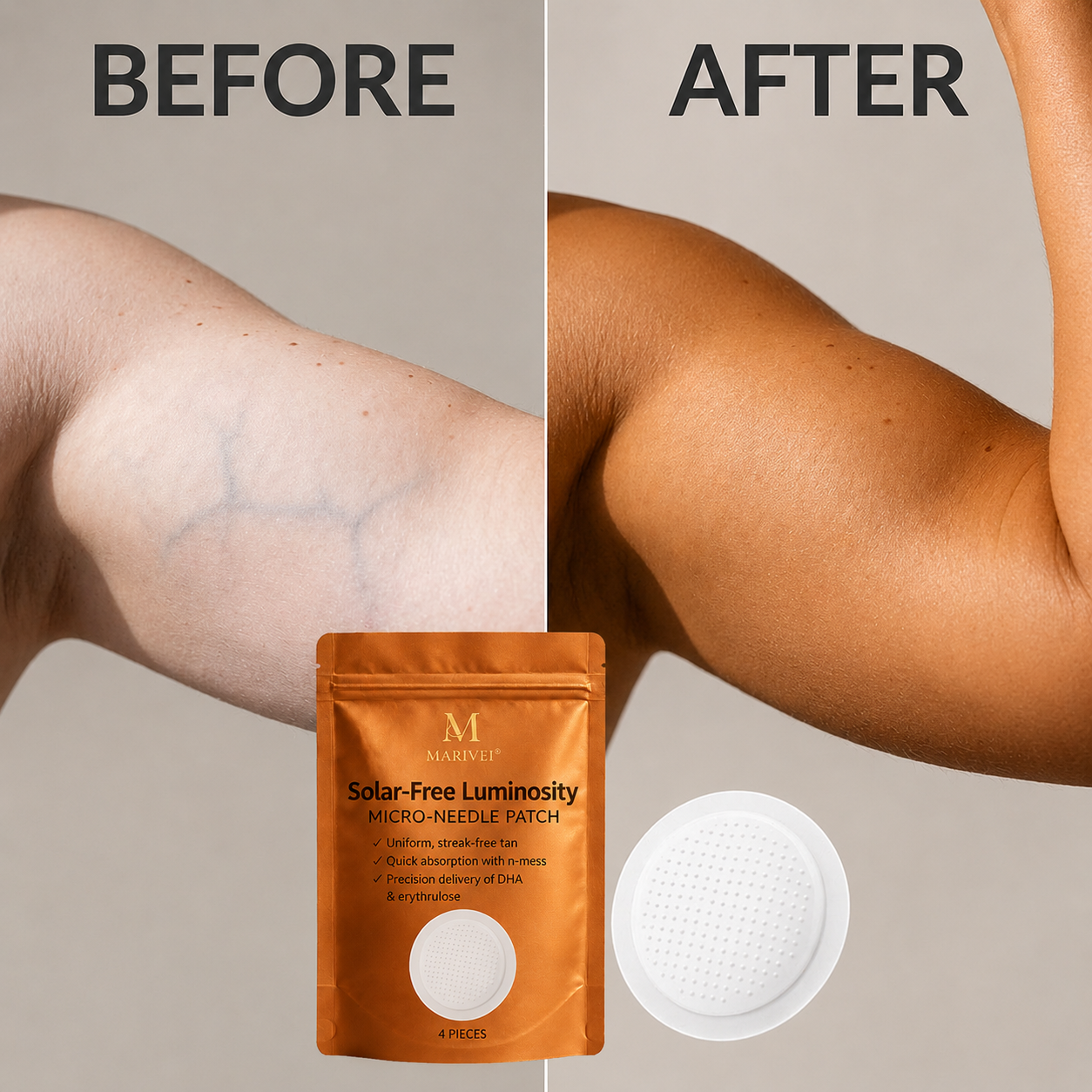 Solar-Free Leanlly Micro-Needle Patch  Natural Tan. No Sun. No Streaks.
